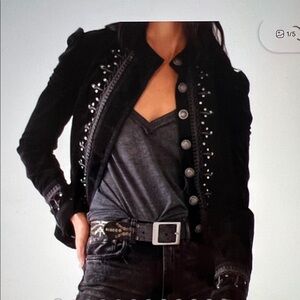 Free People Embroidered Velvet Military Jacket